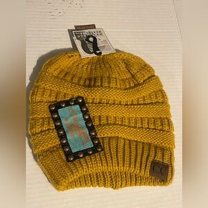 C&C California Yellow Knit Beanie with Studded Patch